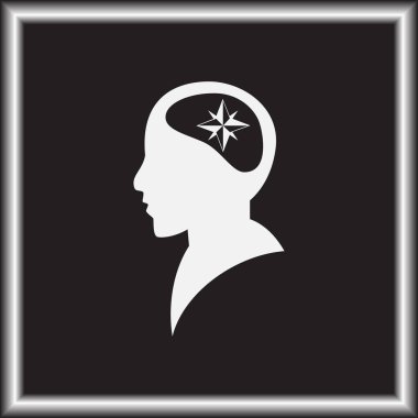 Siluet vektör çizim pusula gül işaretiyle insan kafasından