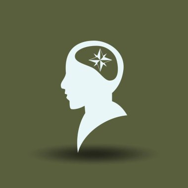 Vektör simge baş düşünme silüeti vektör adam ve pusula ve iletki hakkındaki düşüncelerini