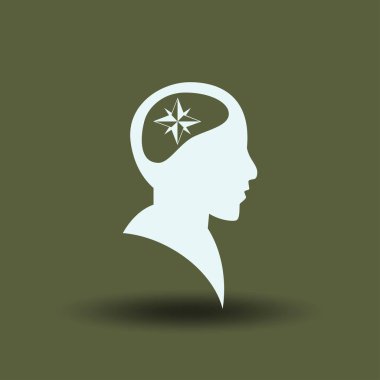 Vektör simge baş düşünme silüeti vektör adam ve pusula ve iletki hakkındaki düşüncelerini