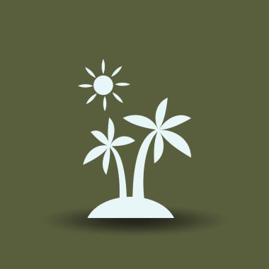 Resimde palmiye ağaçları, güneşi, sörf