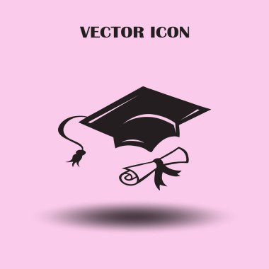 Mezuniyet kep ve diploma web simgesi. vektör çizim