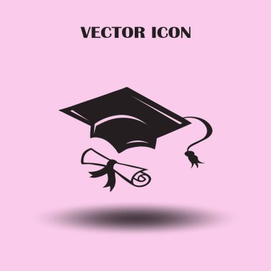 Mezuniyet kep ve diploma web simgesi. vektör çizim