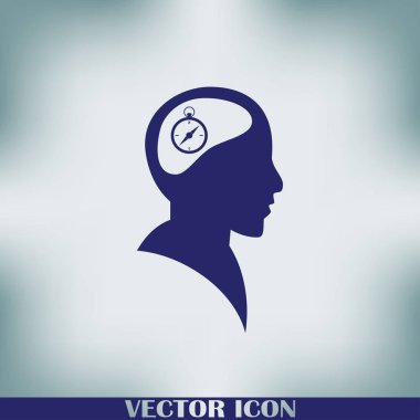 Vektör simge baş düşünme silüeti vektör adam ve pusula ve iletki hakkındaki düşüncelerini