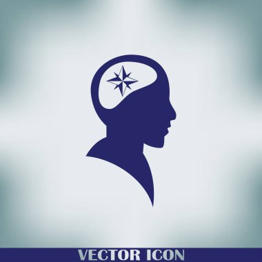 Vektör simge baş düşünme silüeti vektör adam ve pusula ve iletki hakkındaki düşüncelerini