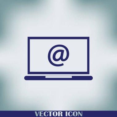 Laptop ekran üzerinde zarf e-posta ile. E-posta pazarlama, internet reklam kavramları. Düz vektör çizim.