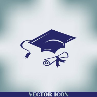 Mezuniyet kep ve diploma web simgesi. vektör çizim