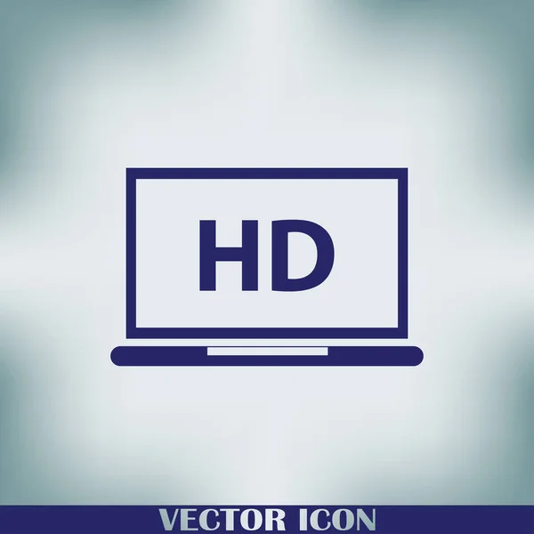 Flachbildfernseher Mit Video Etikettenvektorsymbol Laptop Display Mit High Definition Symbol — Stockvektor
