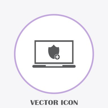 Not Defteri ile kalkan. Dizüstü bilgisayar koruma vektör simgesi.