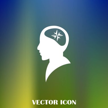 Siluet vektör çizim pusula gül işaretiyle insan kafasından