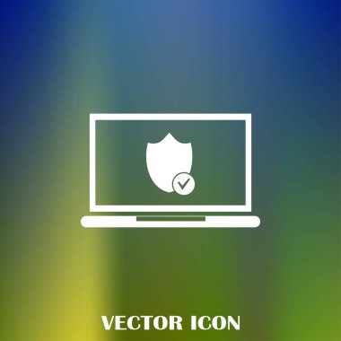 Not Defteri ile kalkan. Dizüstü bilgisayar koruma vektör simgesi.