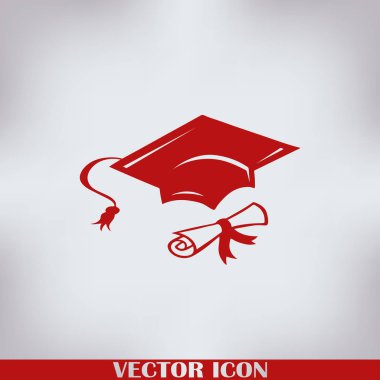 Mezuniyet kep ve diploma web simgesi. vektör çizim