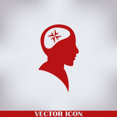 Vektör simge baş düşünme silüeti vektör adam ve pusula ve iletki hakkındaki düşüncelerini