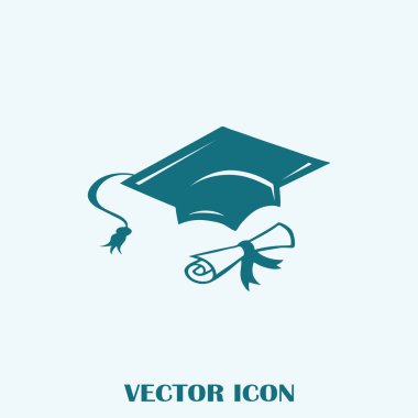Mezuniyet kep ve diploma web simgesi. vektör çizim