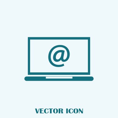 Laptop ekran üzerinde zarf e-posta ile. E-posta pazarlama, internet reklam kavramları. Düz vektör çizim.