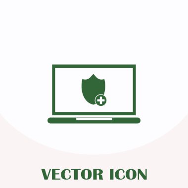 Not Defteri ile kalkan. Dizüstü bilgisayar koruma vektör simgesi.