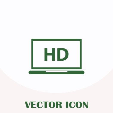 Düz ekran tv Hd video etiket vektör simgesi, dizüstü ekran