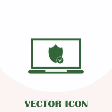 Not Defteri ile kalkan. Dizüstü bilgisayar koruma vektör simgesi.