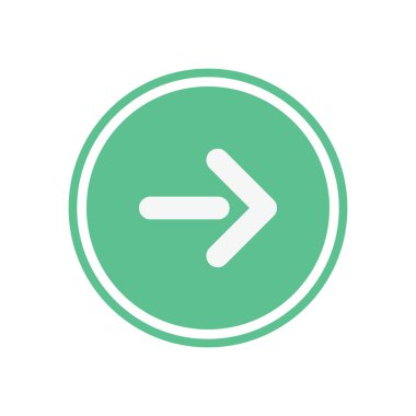 Yeşil daire Beyaz ok. Düz vektör web simgesi.