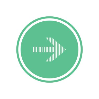 Yeşil daire Beyaz ok. Düz vektör web simgesi.