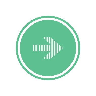 Yeşil daire Beyaz ok. Düz vektör web simgesi.