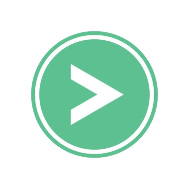 Yeşil daire Beyaz ok. Düz vektör web simgesi.