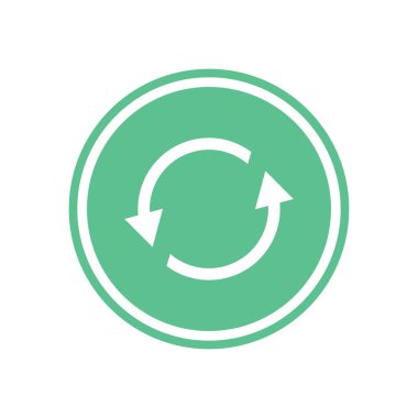 Yeşil daire Beyaz ok. Düz vektör web simgesi.