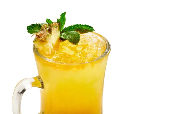Nahaufnahme Eines Frischen Tropischen Gelben Ananascocktails Einer Glasschale Dekoriert Mit — Stockfoto