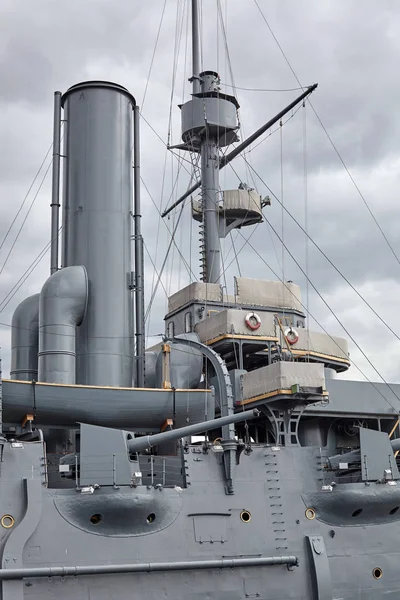 Barcos Guerra Vapor Contra Cielo Gris Fondo Para Tema Steampunk — Foto de Stock