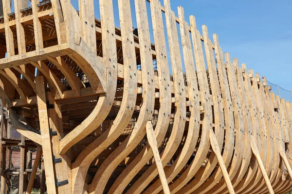 Struttura Legno Della Nave Vela Medievale — Foto Stock