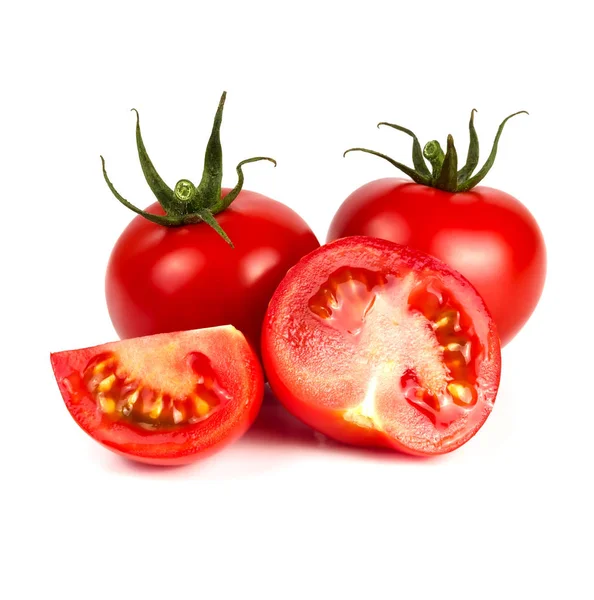 Geschnittene Rote Tomatenscheiben Ein Ganzes Auf Weißem Hintergrund — Stockfoto