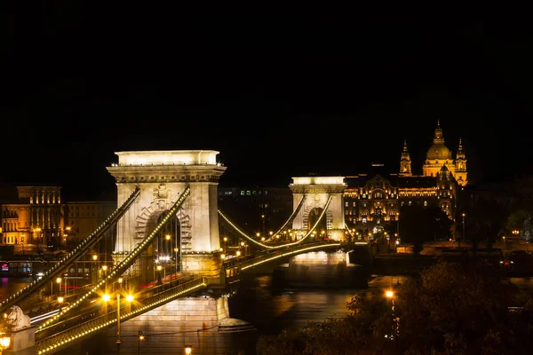 Ponte Delle Catene Sul Danubio Ungheria Budapest Notte — Foto Stock