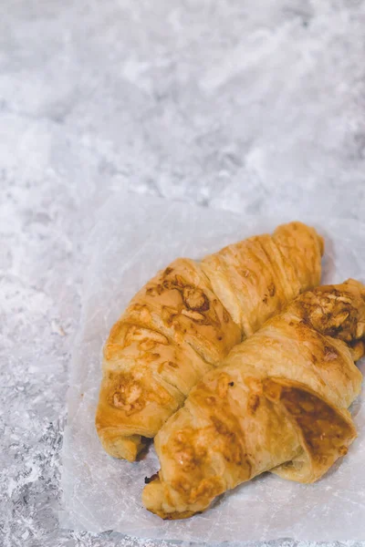 Puff Pastry Croissant Breakfast Light Background — Stock Photo, Image