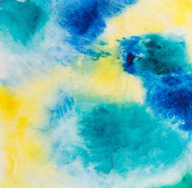 Açık arkaplanda soyut suluboya. Renkler kağıda sıçrıyor. El yapımı..