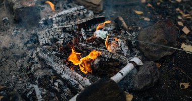 Açık hava eğlencesi üzerine küçük şenlik ateşi