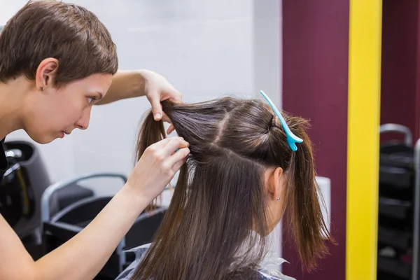 Professioneller Friseur, der Frisur für Kunden macht — Stockfoto