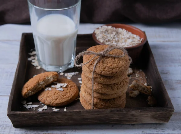 Oatmeal Cookies Milk Oat Flakes — Stock Photo, Image