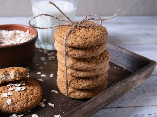 Havermout Koekjes Met Melk Haver Vlokken Stockfoto