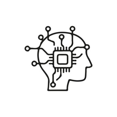 Devre benzeri çizgilerle tasarlanmış, yapay zekayı, teknolojiyi ve dijital yeniliği sembolize eden minimalist beyin şekilli bir simge.