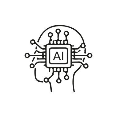 Devre benzeri çizgilerle tasarlanmış, yapay zekayı, teknolojiyi ve dijital yeniliği sembolize eden minimalist beyin şekilli bir simge.
