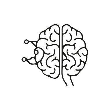 Devre benzeri çizgilerle tasarlanmış, yapay zekayı, teknolojiyi ve dijital yeniliği sembolize eden minimalist beyin şekilli bir simge.