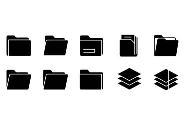 Bu dizin simgesi seti, temiz çizgiler ve basit şekillerle dizayn edilmiş minimalist siyah siluet koleksiyonunu içerir. Simgeler çeşitli klasör, doküman, küp ve katmanlı yığınları içerir, dijital düzen için mükemmeldir