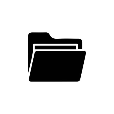 Basit bir siyah klasör simgesi minimal ve modern düz bir şekilde tasarlandı. Sembol, dosya yönetim sistemleri, uygulamalar ve dijital tasarım projelerinde kullanılmak için ideal hale getiren, içinde görünür bir belge kenarı olan klasik bir dizin şeklini içerir..