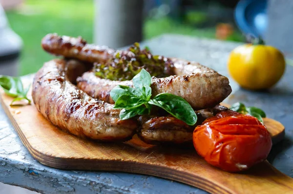 Pork Sausages Fried Fire — Stock Photo, Image