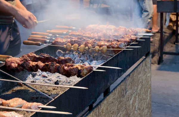 Street Food Concetto Cucina All Aperto Verdure Carne Formaggio Funghi — Foto Stock