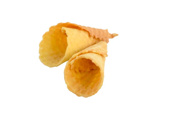 Heerlijke Honingzoete Wafels Twisted Kegels Zonder Vulling Geïsoleerd Witte Achtergrond — Stockfoto