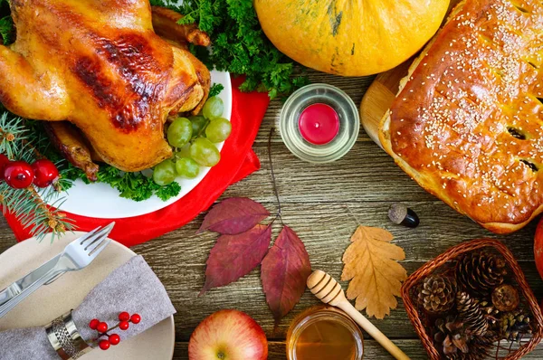 Εορταστικό Δείπνο Των Ευχαριστιών Παραδοσιακά Πιάτα Της Ημέρας Των Ευχαριστιών — Φωτογραφία Αρχείου