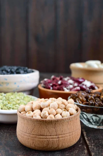 Hälsosam Mat Bantning Nutrition Koncept Vegansk Proteinkälla Sortiment Färgglada Raw — Stockfoto