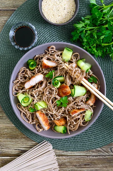 Cold Soba Chicken Fresh Cucumbers Sauce Sesame Classic Cold Salad — Free Stock Photo