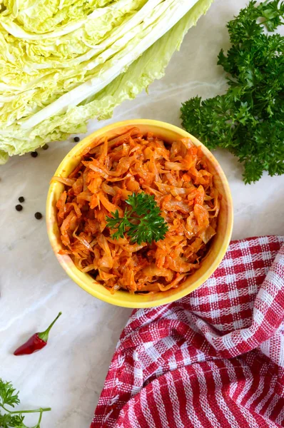 Braised Cabbage Tomato Sauce Table Lenten Menu Diet Low Calorie — Stock Photo, Image