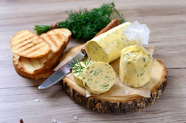 Beurre Avec Une Herbe Pour Sandwichs Steak Portion Beurre Aux — Photo